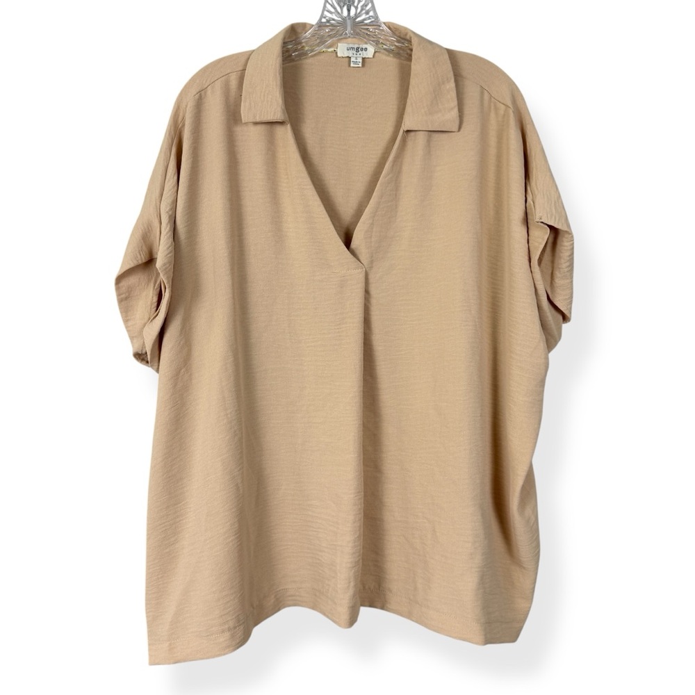 Umgee Top Womens Size‎ S Solid Oatmeal Beige Relaxed Fit